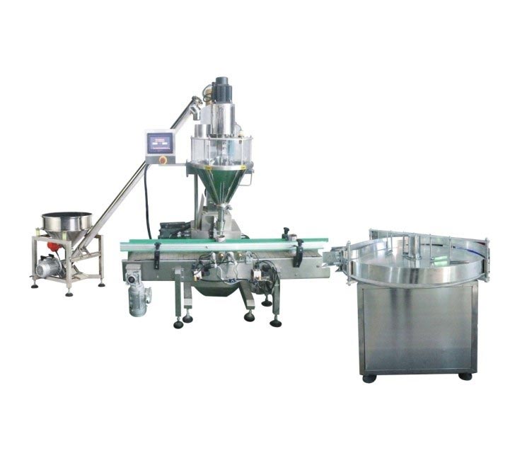 Máy rót bột bán tự động có băng tải cấp liệu